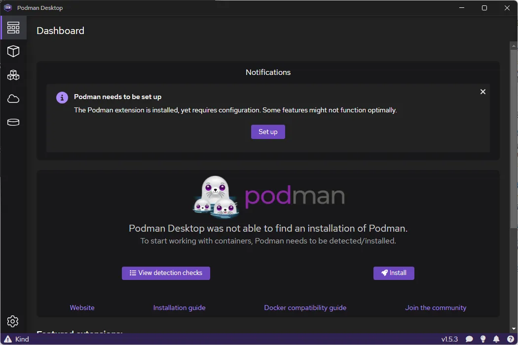 podman desktop first page after install