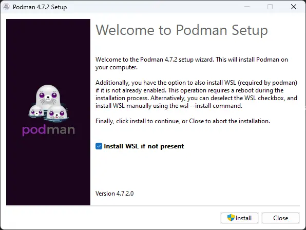 podman installation start